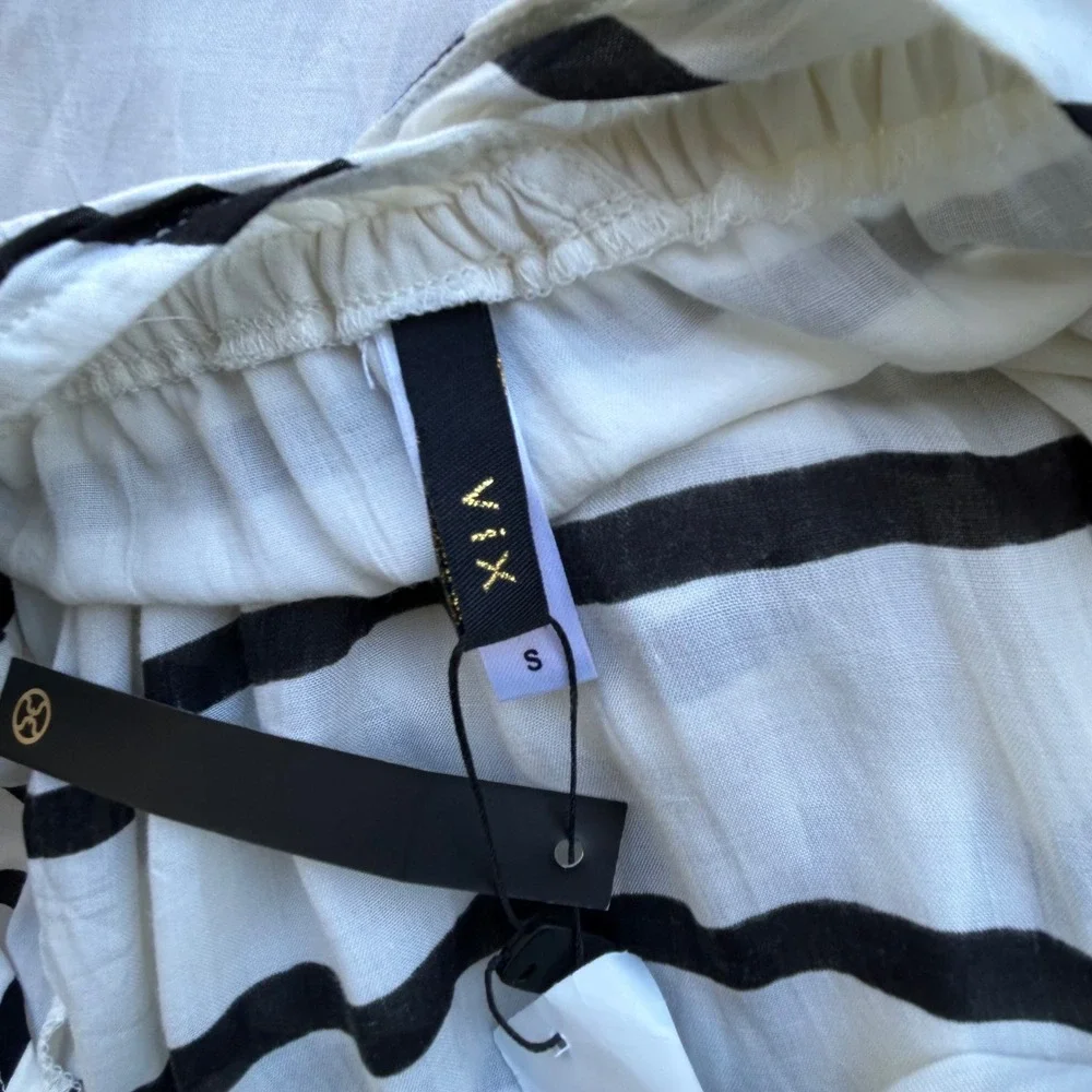 VIX PAULA HERMANNY Odette Band Long‎ Dress Black White Stripe Strapless Maxi S